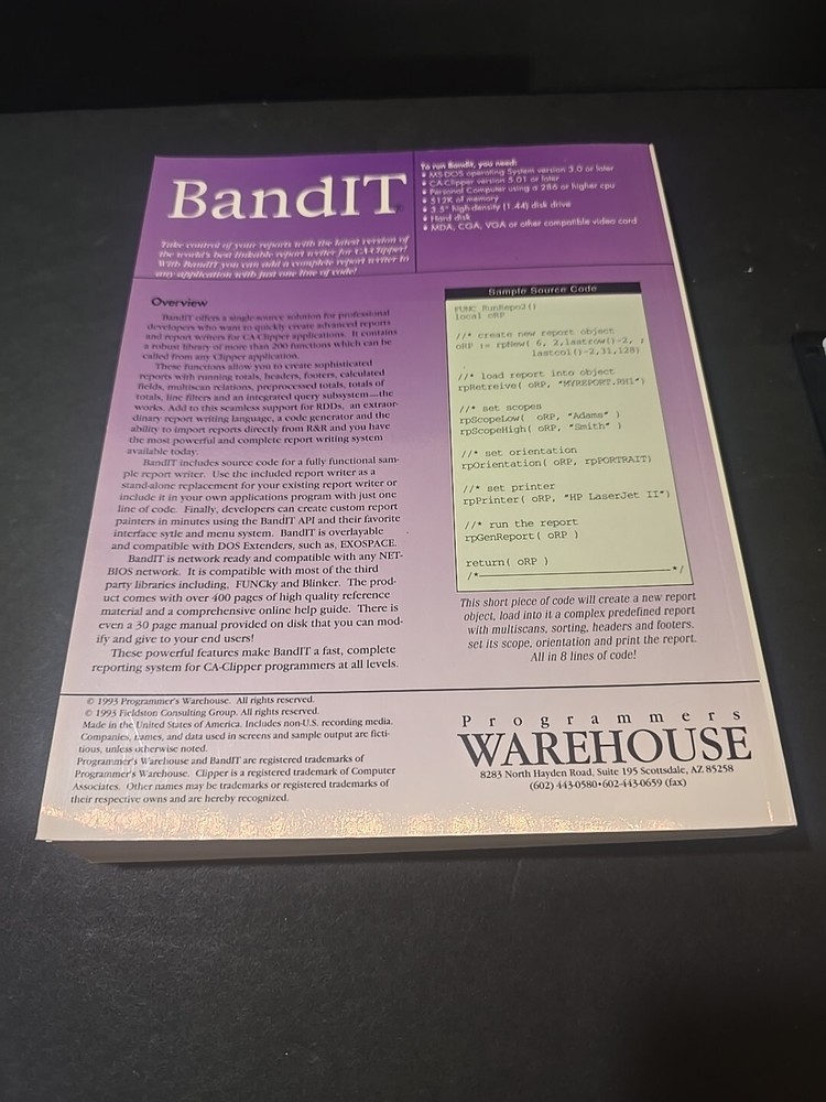 Bandit Linkable Report Writing Toolkit for CA-Clipper Programmers 1993 3.5"