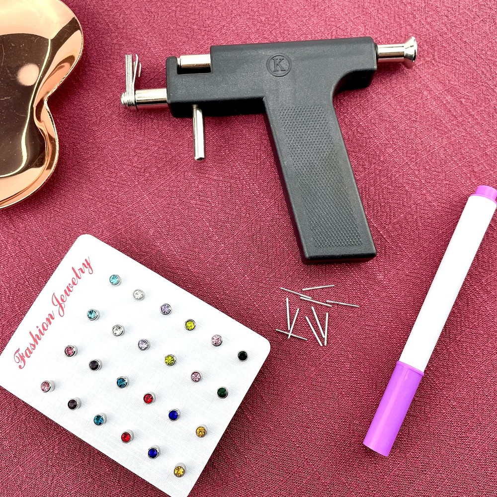 EOKOW Ear Piercing Gun Kit Reusable Percinging Tool Professional Black