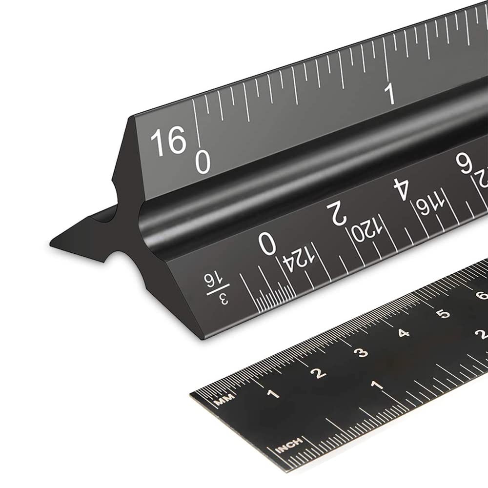 2PCS Aluminum Architectural Scale - 12" Triangular Ruler, Black