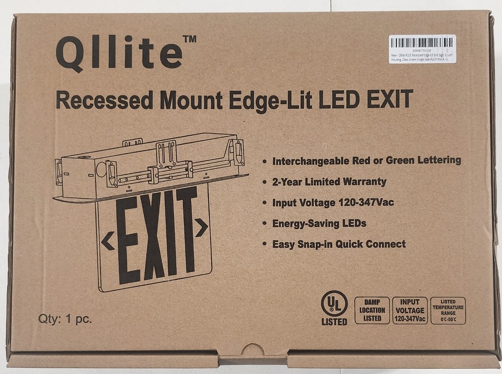 Qllite LED Exit Sign LED Edge-Lit Exit Sign Emergency Light w/Battery Backup,