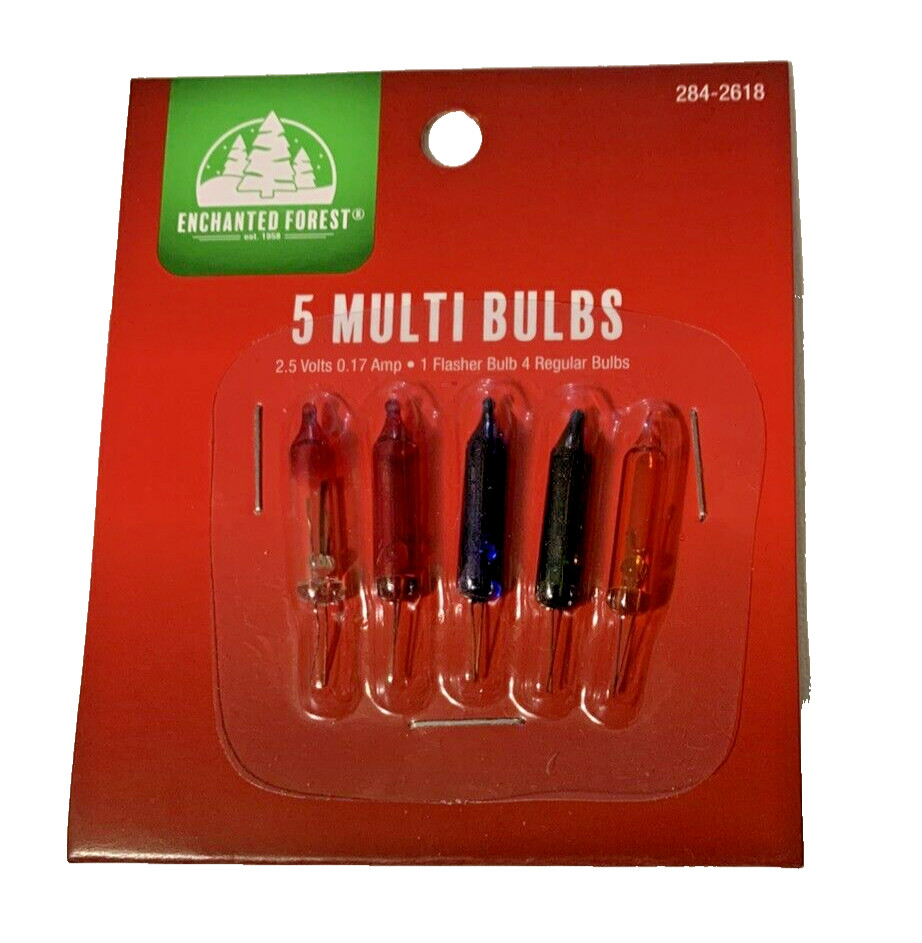 2.5 volt Multi Color Mini Replacement Christmas Light Bulbs 5 Bulbs 1 Flasher EF