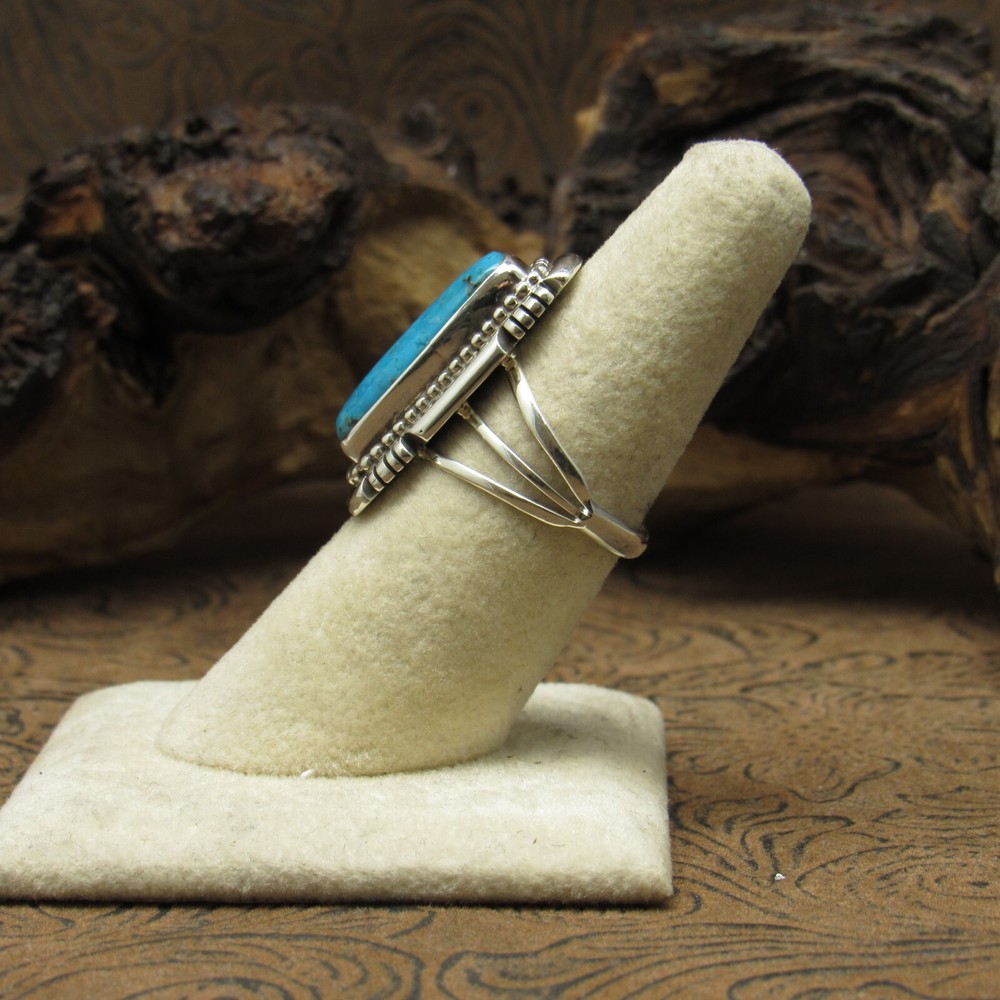 Sterling Silver Rectangular Blue Turquoise Ring by Running Bear Shop Size 7.25+