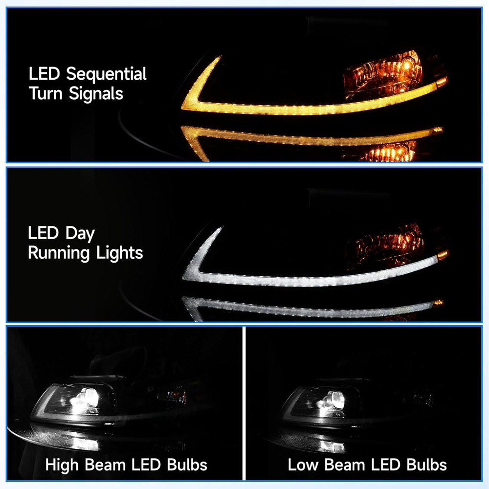 LED DRL SEQ Headlight Assembly Replacement for 1999-2004 Ford Mustang 1999 2000