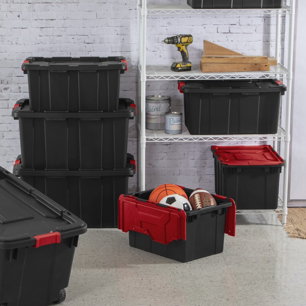 Sterilite Industrial Storage Bin,15 Gallon Rugged Plastic Tote 6 Pack