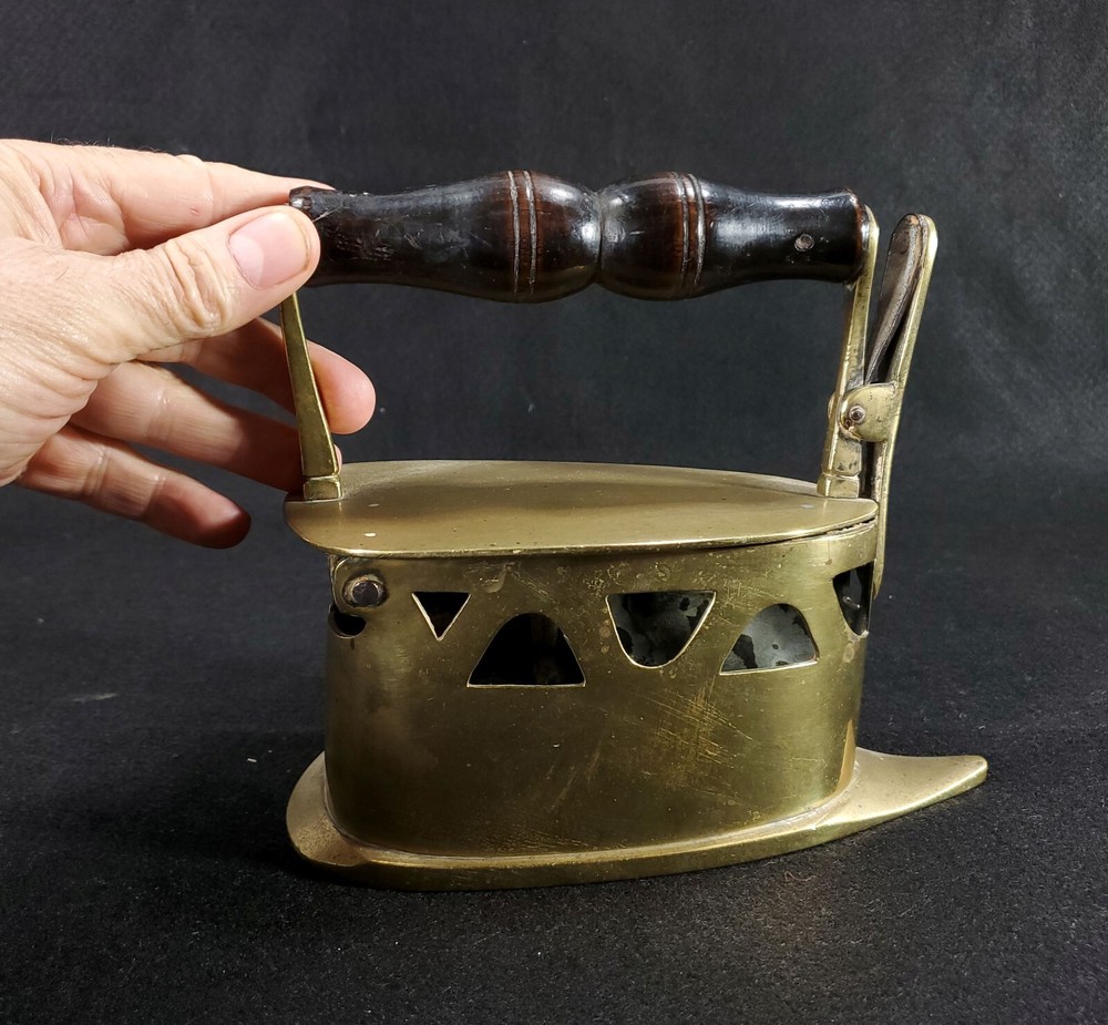 Antique Brass Coal Iron with Wood Handle
