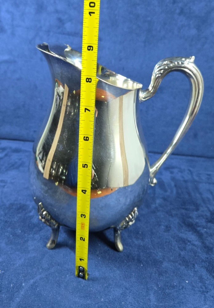 Vintage Silver Plate Water Pitcher 9" Footed with Ice Guard Unbranded