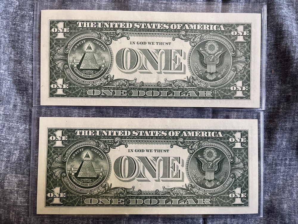 Two 2 Misprint Miscut Error $1 Sequence Bills Series 2017 A - Uncirculated Mint