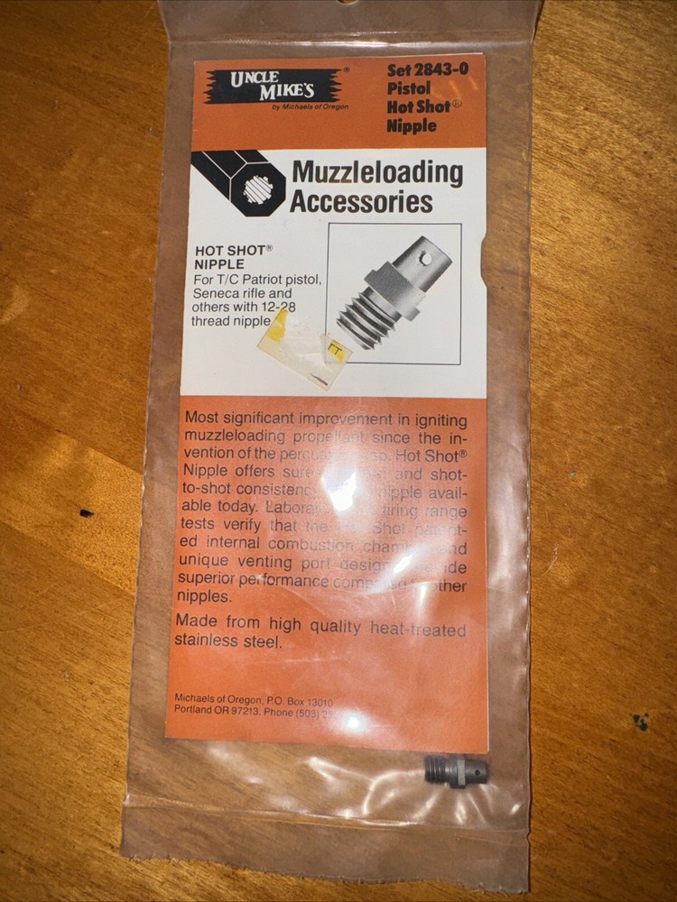 Uncle Mike's Muzzle Loading Accessory 2843-0 Pistol Hot Shot Nipple-NOS