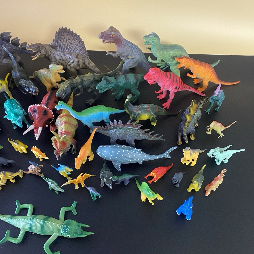 Lot 60+ Vintage Plastic Dinosaur Figures Mixed Prehistoric Toy Bundle Bulk