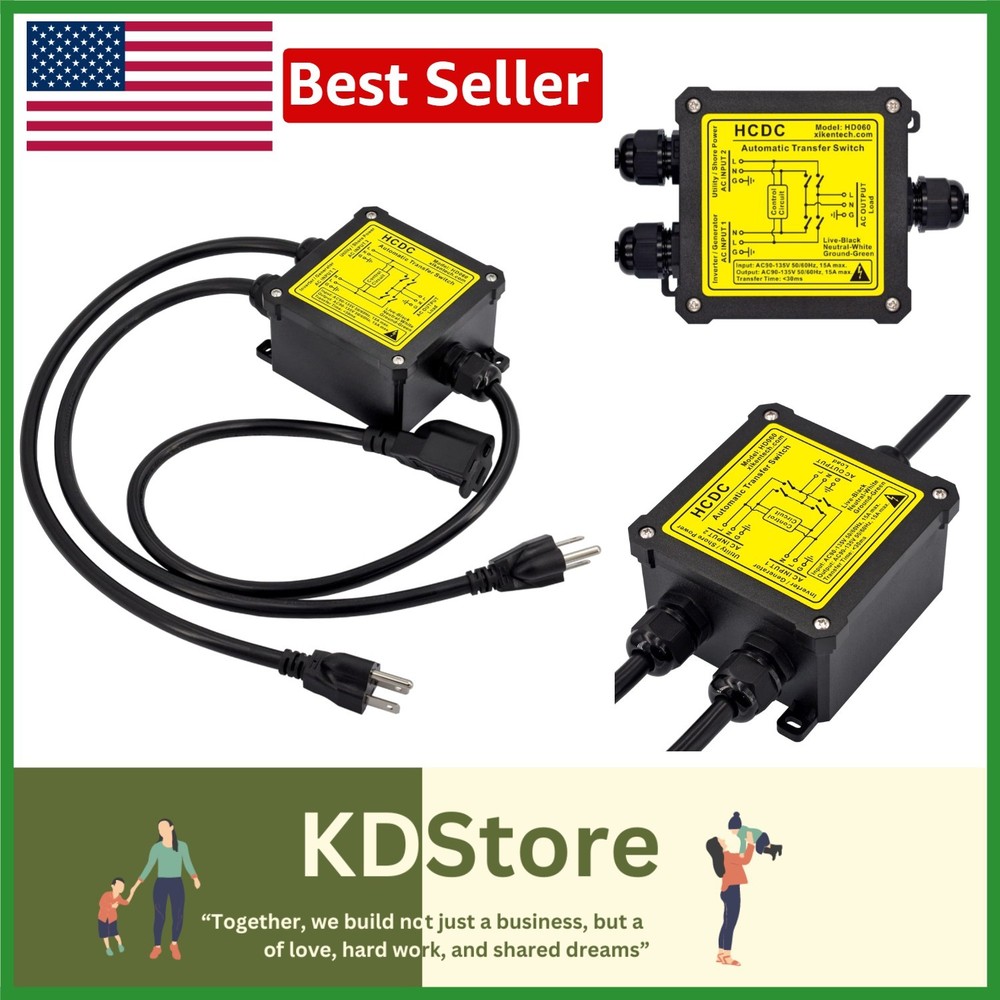 AC120V 15Amp Automatic Transfer Switch -  Waterproof and Compact Design