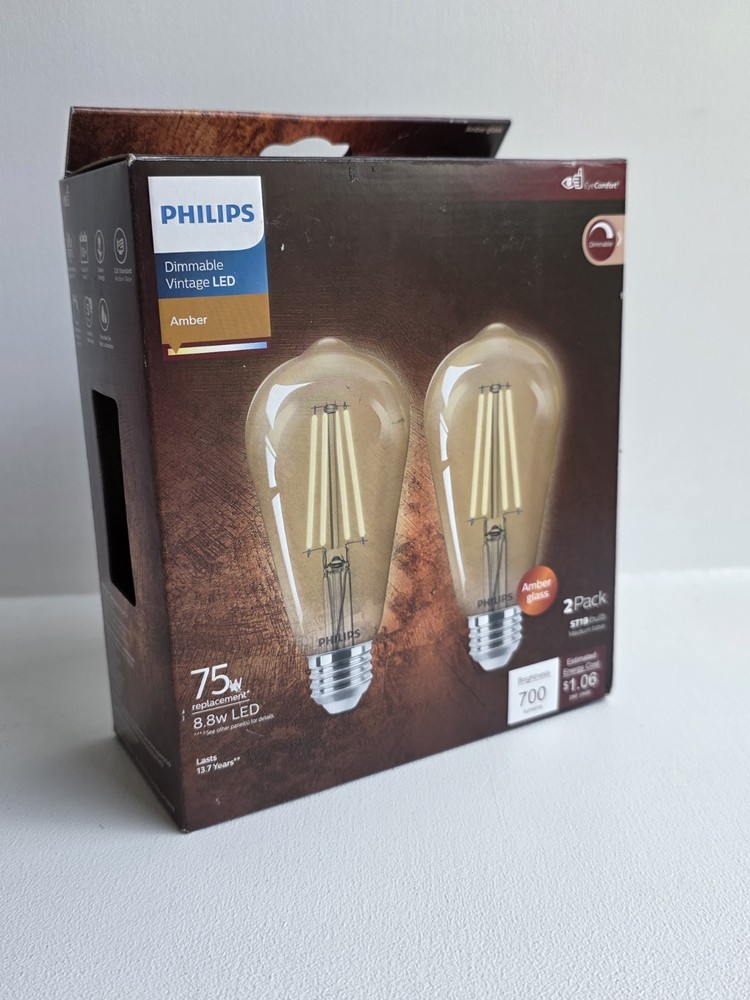 Philips Vintage Edison LED Light Bulb Dimmable Amber Pack Of 2