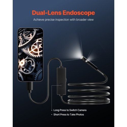 Dual Lens Borescope Endoscope Camera for Android IOS & 10FT Snake Cable
