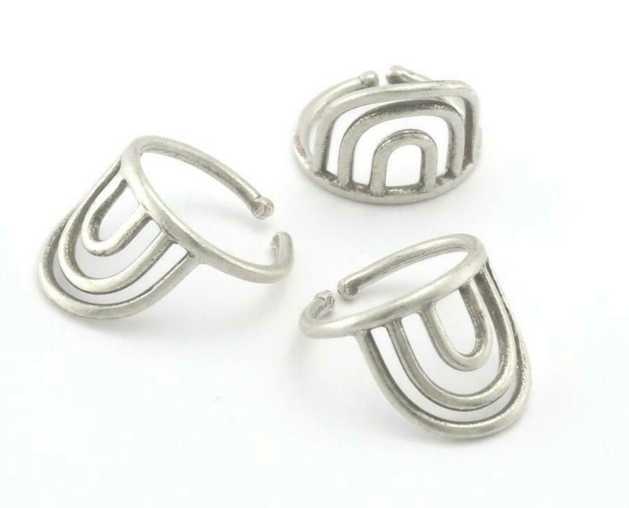 Curved Rainbow Statement Ring Adjustable Antique silver plated brass 7-9US 4302