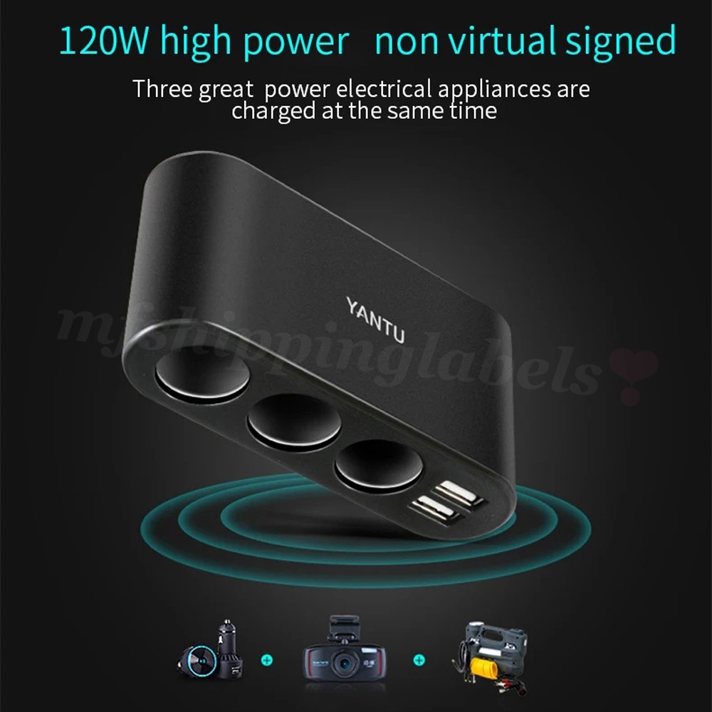 3 Way Car Cigarette Lighter Socket Splitter 12V Dual USB Power Adapter Charger