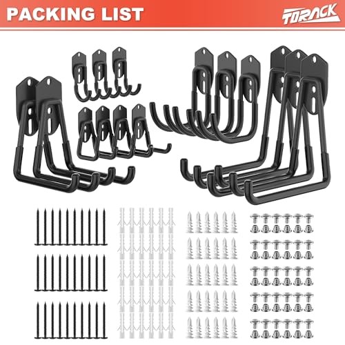 15 PCS Garage Storage System Hooks, Shelving Hooks for Keyhole Shelving Black