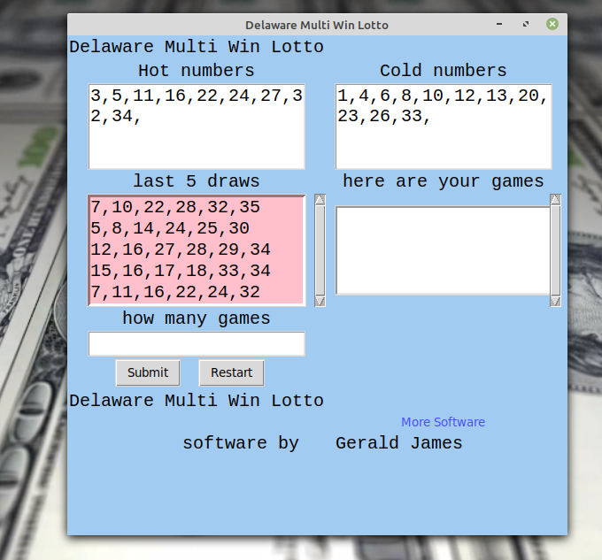 Delaware Multi Win Lottery Numbers software CD for Windows 7 & 8 & 10