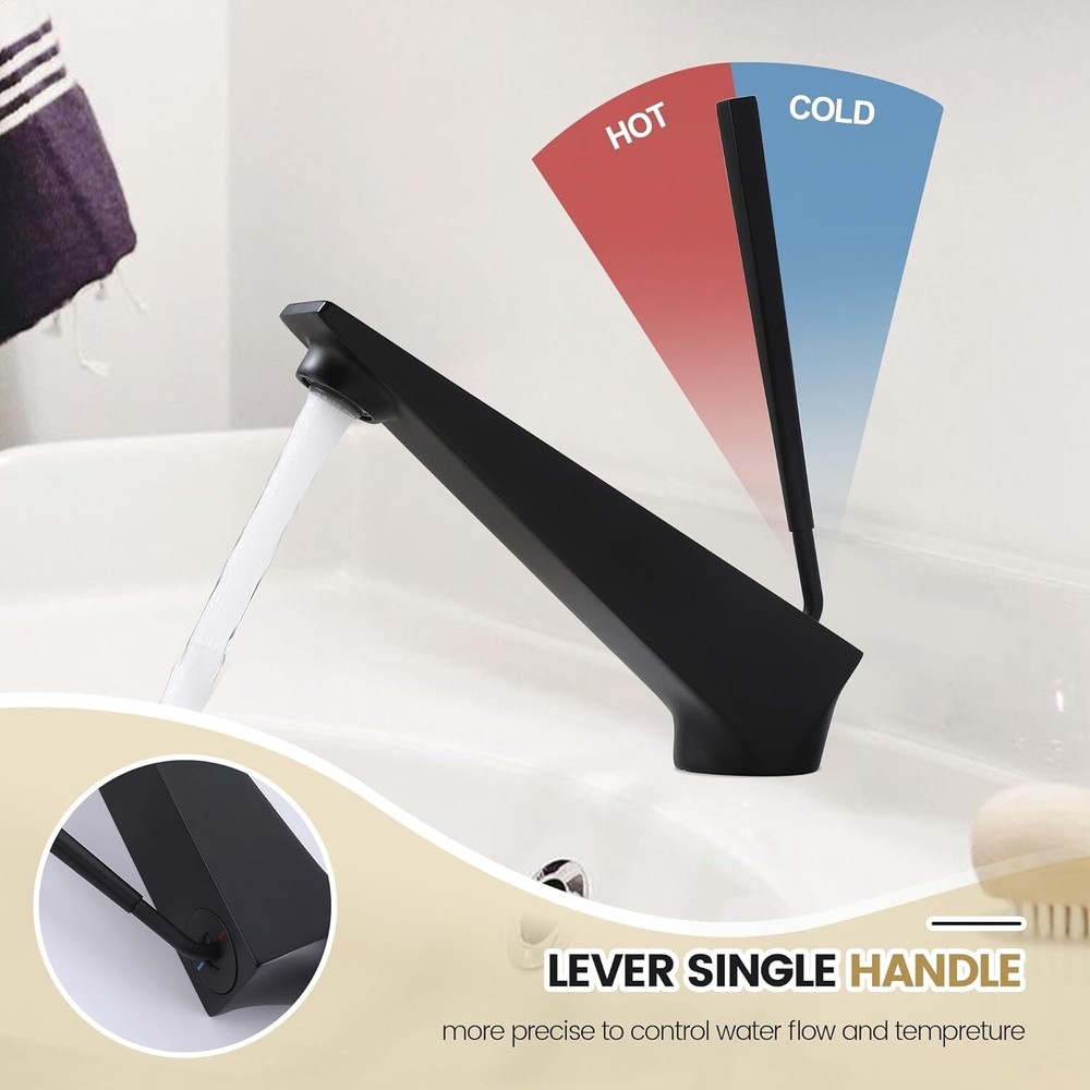 HMEGAO Modern Design Bathroom Sink Fauce, Solid Brass Build, Single Handle - NEW