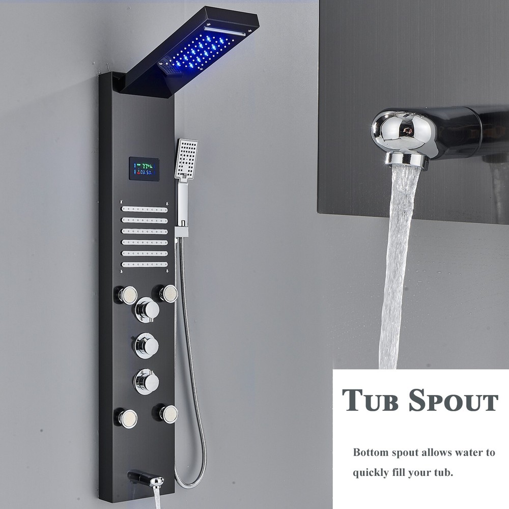 ELLO&ALLO LED Shower Panel Tower System Rainfall Waterfall Head Massage Body Jet