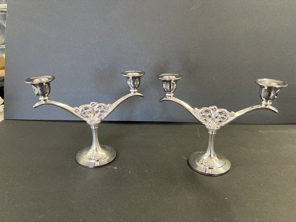 Vintage Hollowware by Oneida Silverplated Double Candlestick Holder (Set)