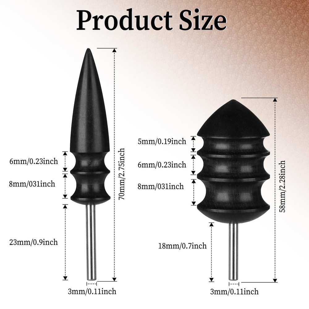 2PCS Leather Burnisher Bits, Working Tools Edge Burnish black