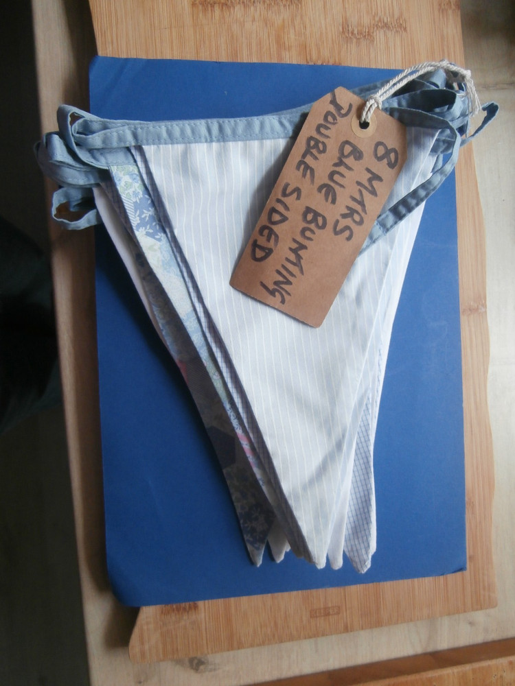 8 metres handmade various blue cotton bunting. double sided