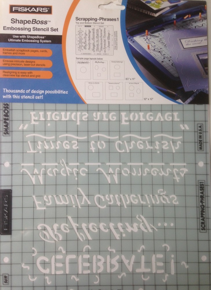 Fiskars ShapeBoss Embossing Stencil Set - Scrapping-Phrases 1 - 5619 - NEW