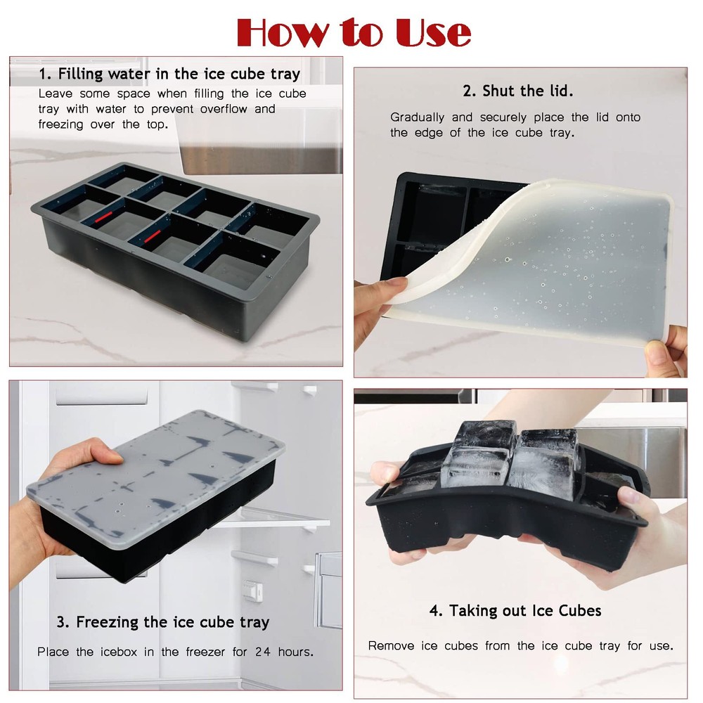 Large Ice Cube Tray with Removable Lid, Big Silicone Square Ice Cube Mold Reusab