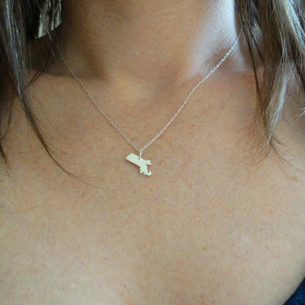 Massachusetts State Charm Necklace - Sterling Silver MA