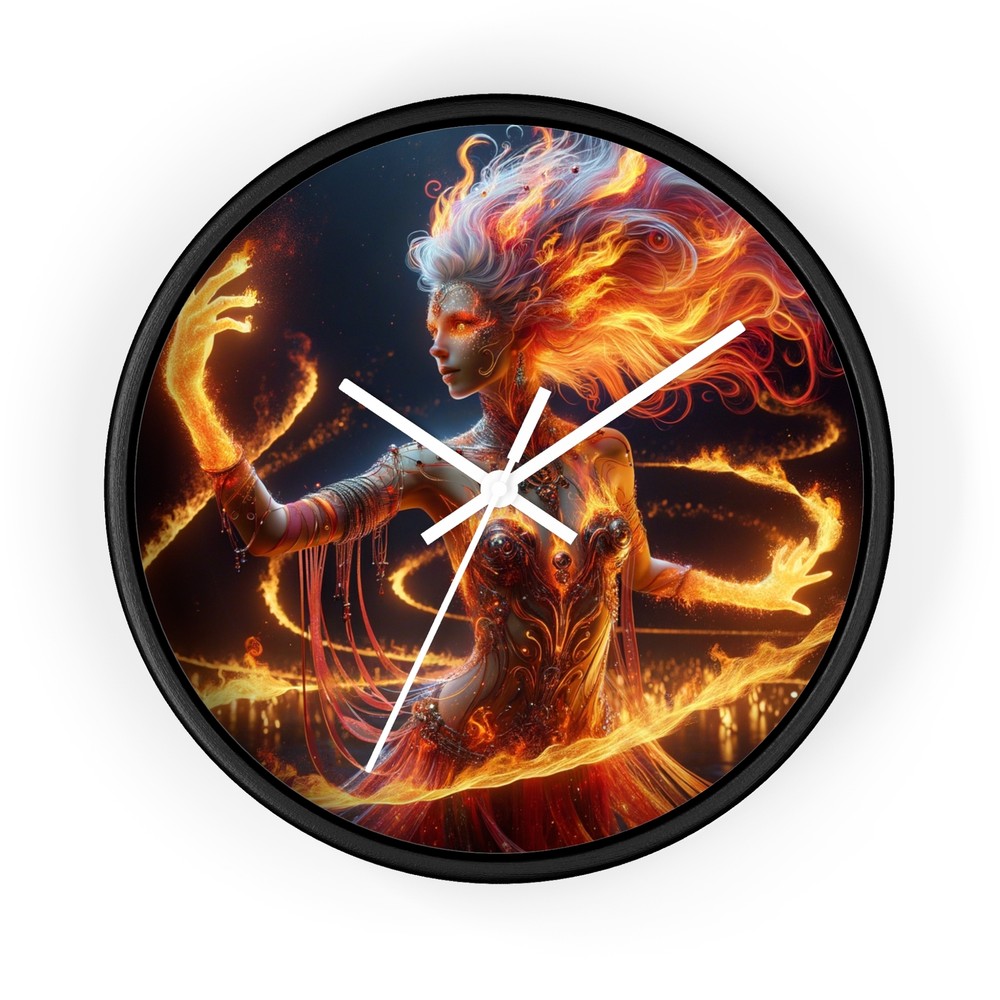 Home Decor Wall Clock Elemental Flame Dancer Hyper-Realistic Art