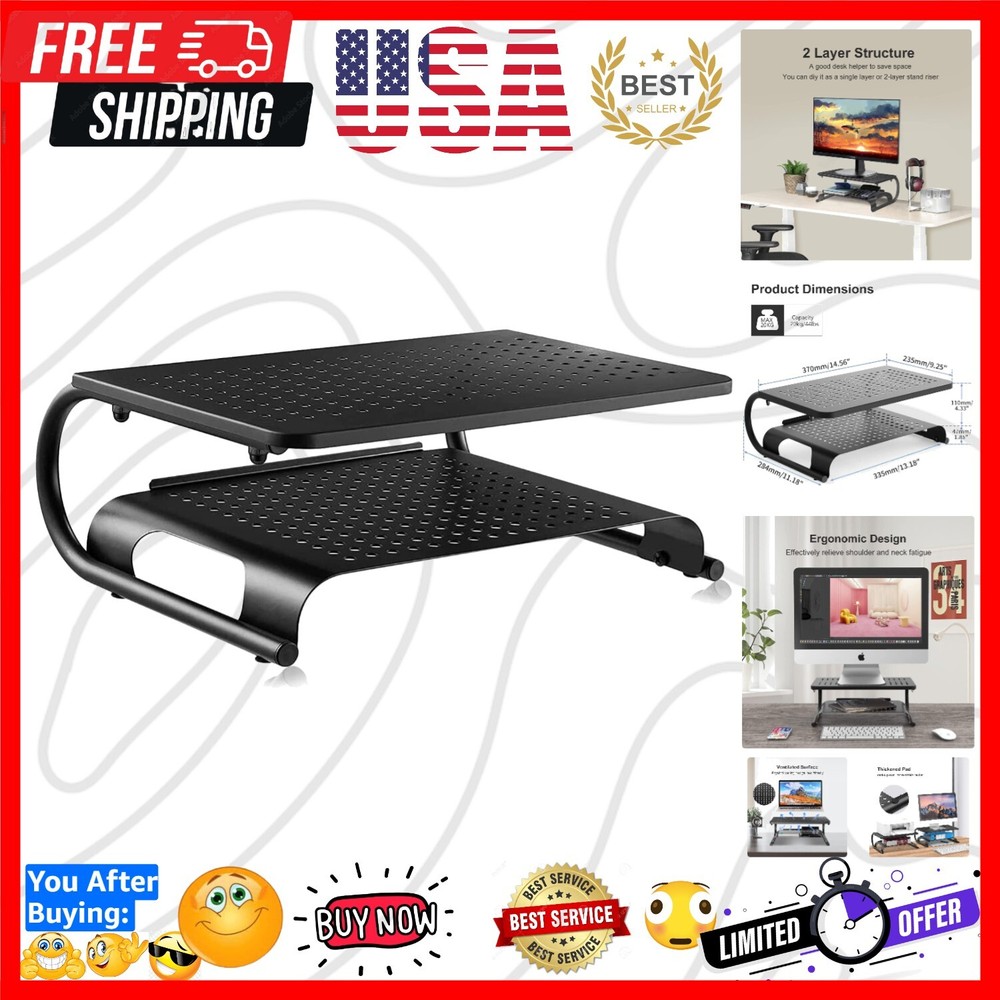 Multi-Functional Desk Riser - Double-Layer Steel Stand with 44.1 lbs Capacity