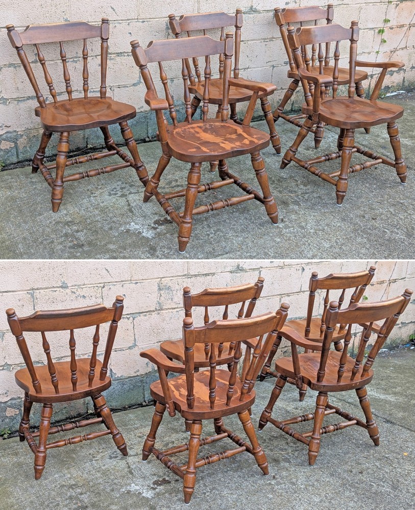 Vintage Antique Old "Hale" SOLID Maple Wood Dining Set Arm Armrest Chairs Table