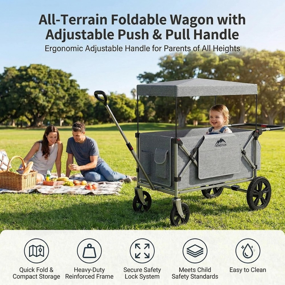 Foldable Wagon Stroller, Stroller Wagon for 2 Kids with 5-Point Harnesses,Adj...