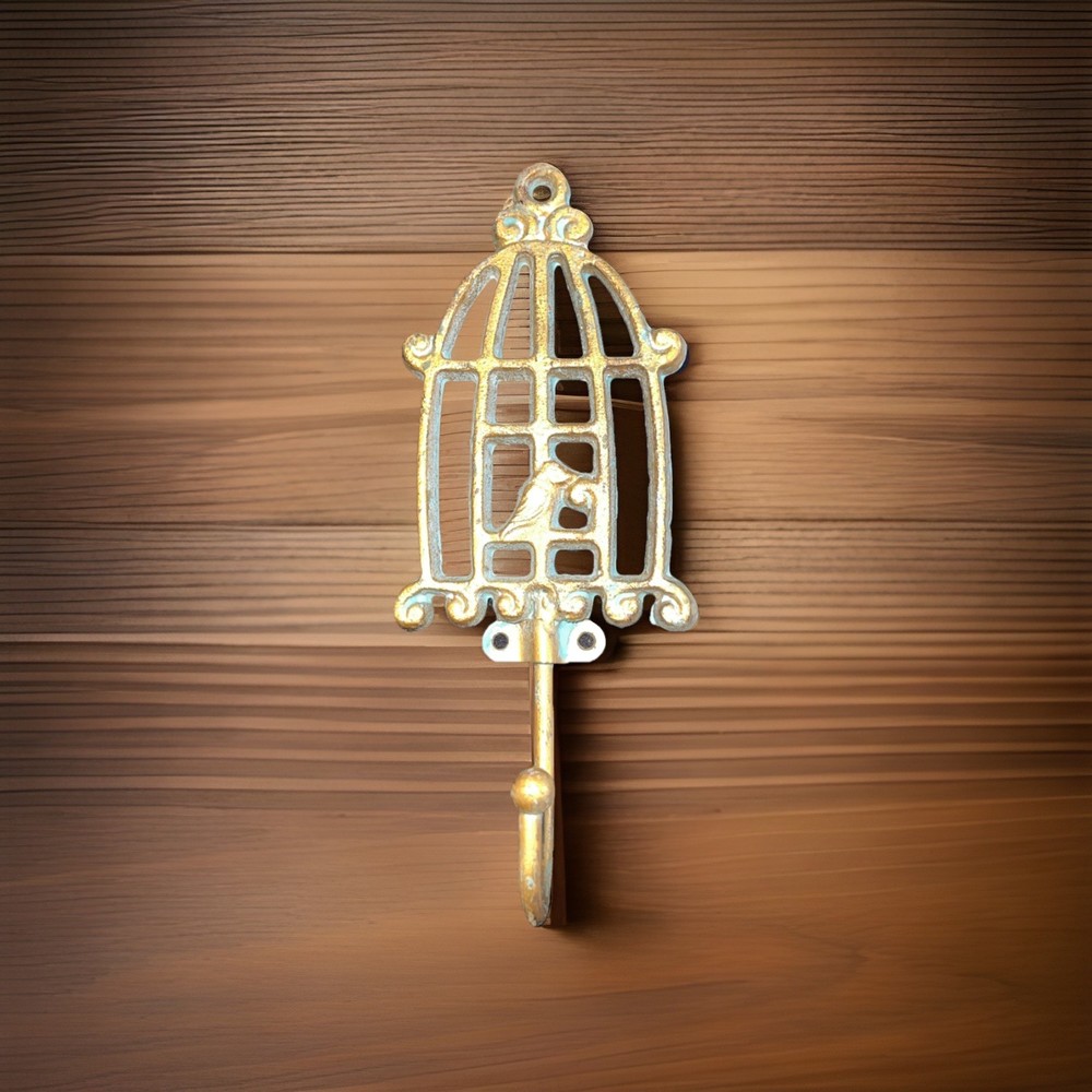 3 Antique Brass Birdcage Coat Hooks
