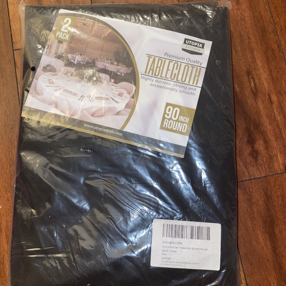 Pack  2 Utopia 90 Inch Round Table Cloth Black Tablecloth Machine Washable EDW8