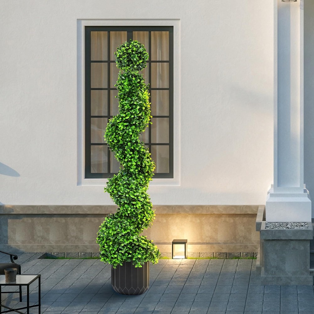 2 Pack 3FT Artificial Spiral Topiary Trees, Realistic Boxwood Trees, Evergree...