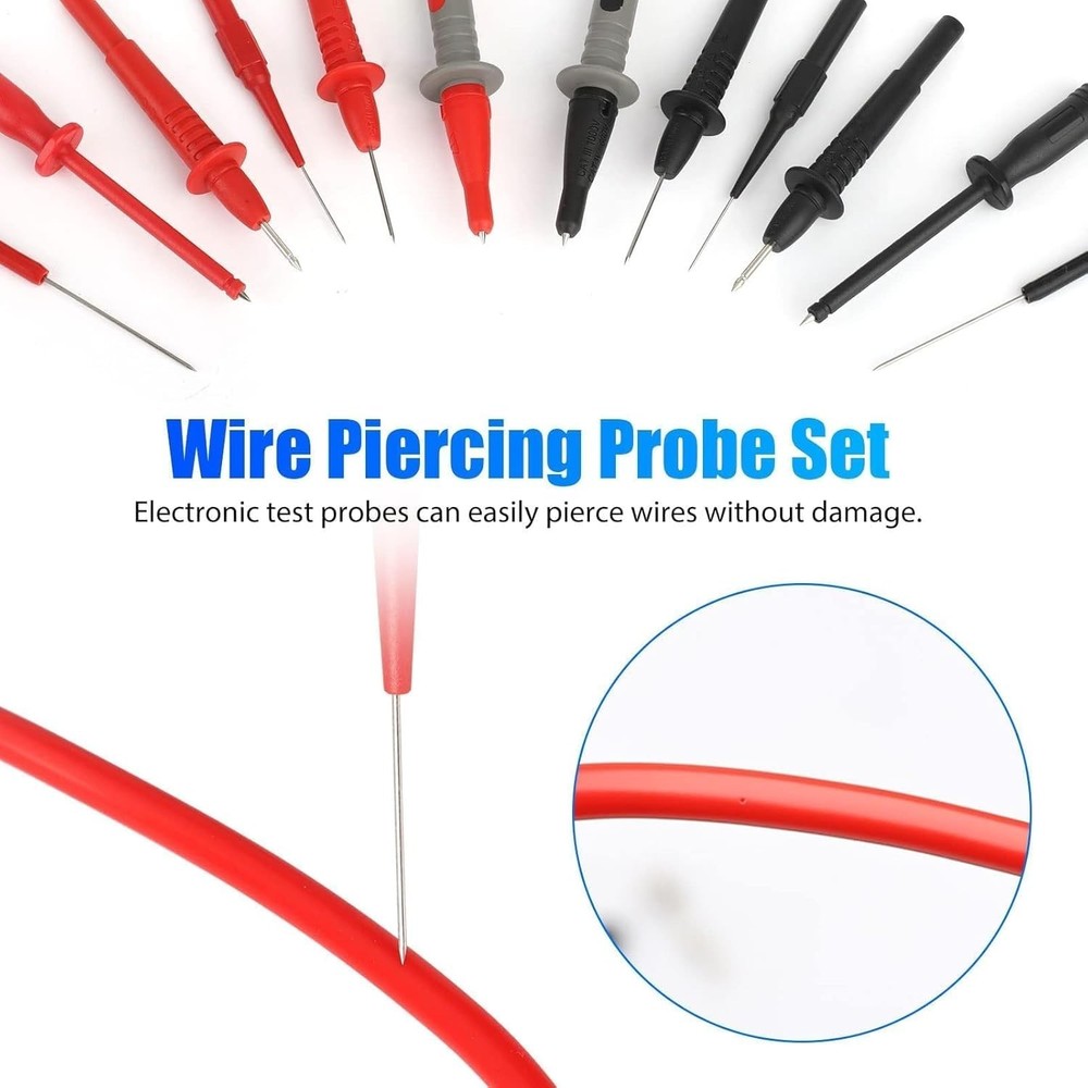 25PCS Multimeter Leads Kit with Replaceable Wire Piercing Probes, Alligator ...