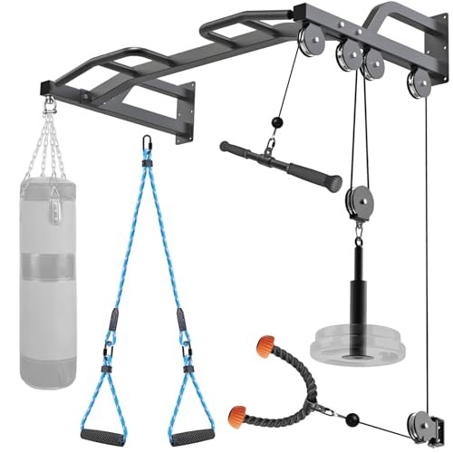 48" Ceiling Mounted Pull Up Bar, Heavy Duty Multi-Grip 48" Cable Pulley System