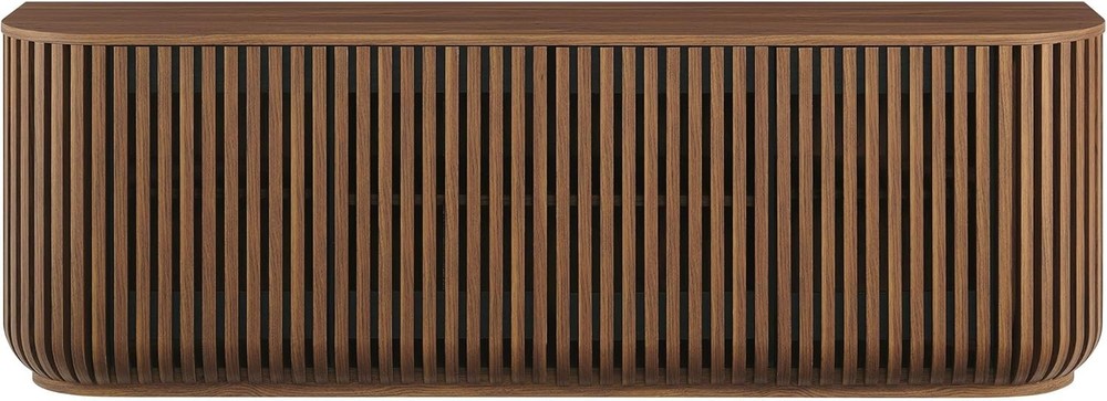 Modway Fortitude 75" Fluted Curved Sideboard Buffet with 4 Doors, Walnut