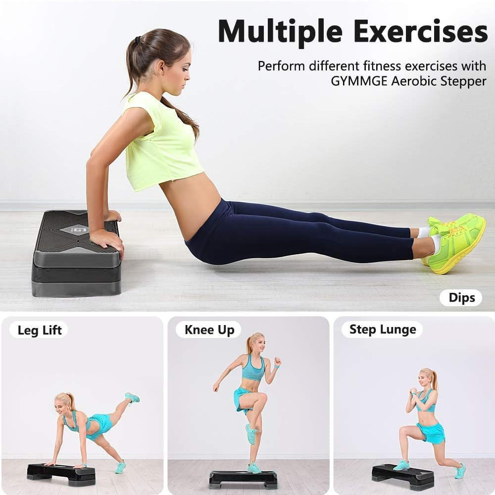Adjustable Workout Aerobic Stepper, Aerobic Exercise Step Platform with 2 Risers