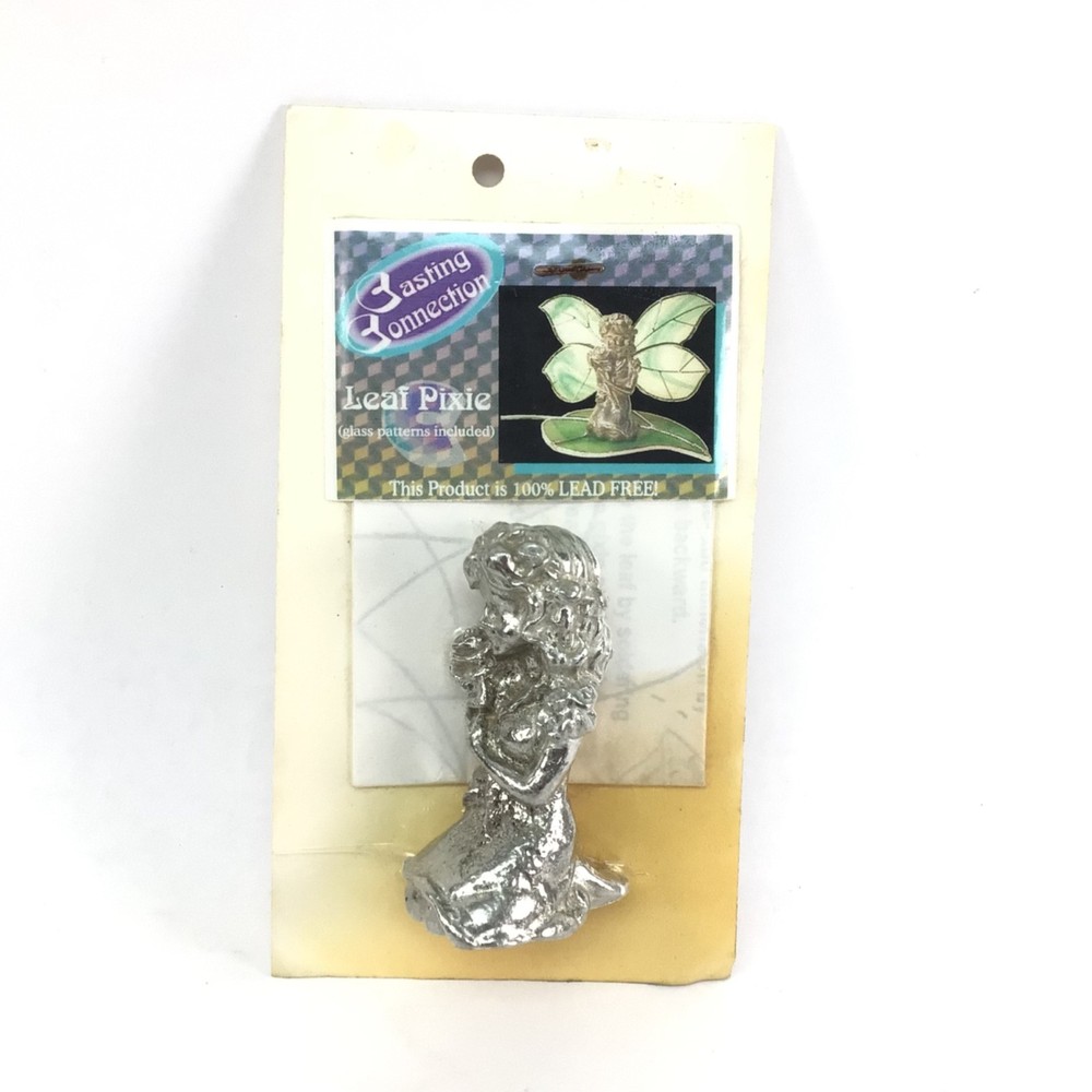 Vintage Casting Connection Leaf Pixie Pewter Figurine with Stained Glass Pattern
