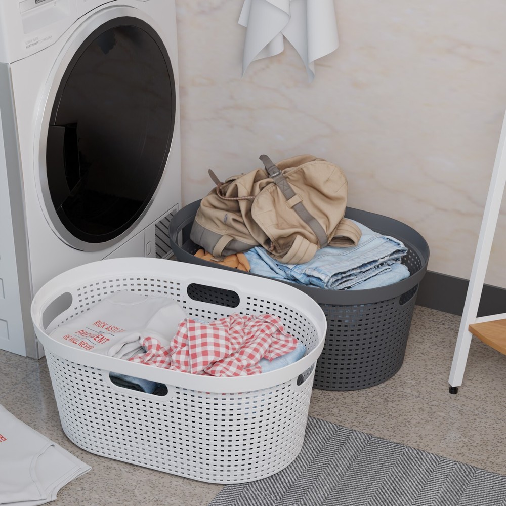 40L Large Laundry Basket Plastic Stacking Clothes Hamper (4 Packs, White+Gray)