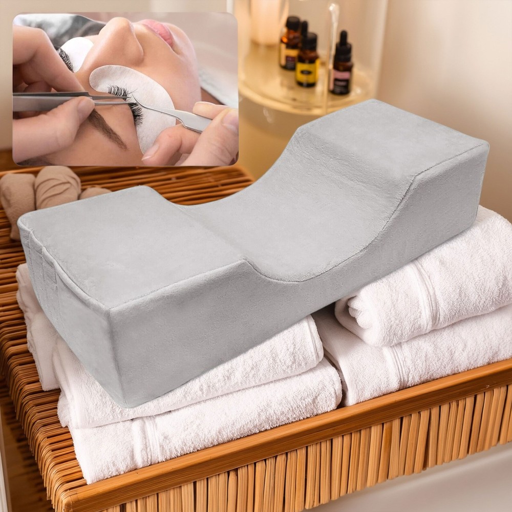 Grey Memory Foam Lash Pillow U-Shaped Neck Support & Storage Variation