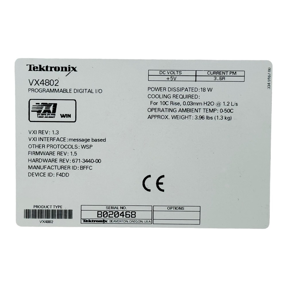 TEKTRONIX VX4802 PROGRAMMABLE DIGITAL I/O VXI MODULE SN B020468