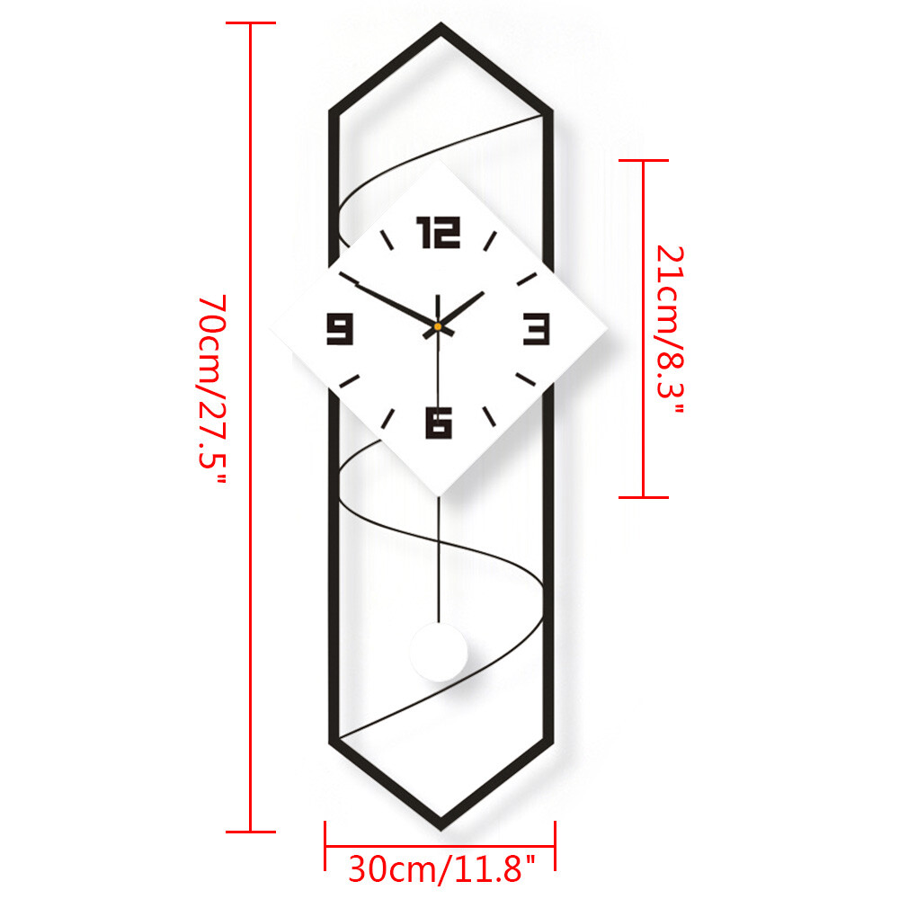 Wall Clock Modern Pendulum Wall Clock with Silent Movement Metal+ Solid Wood