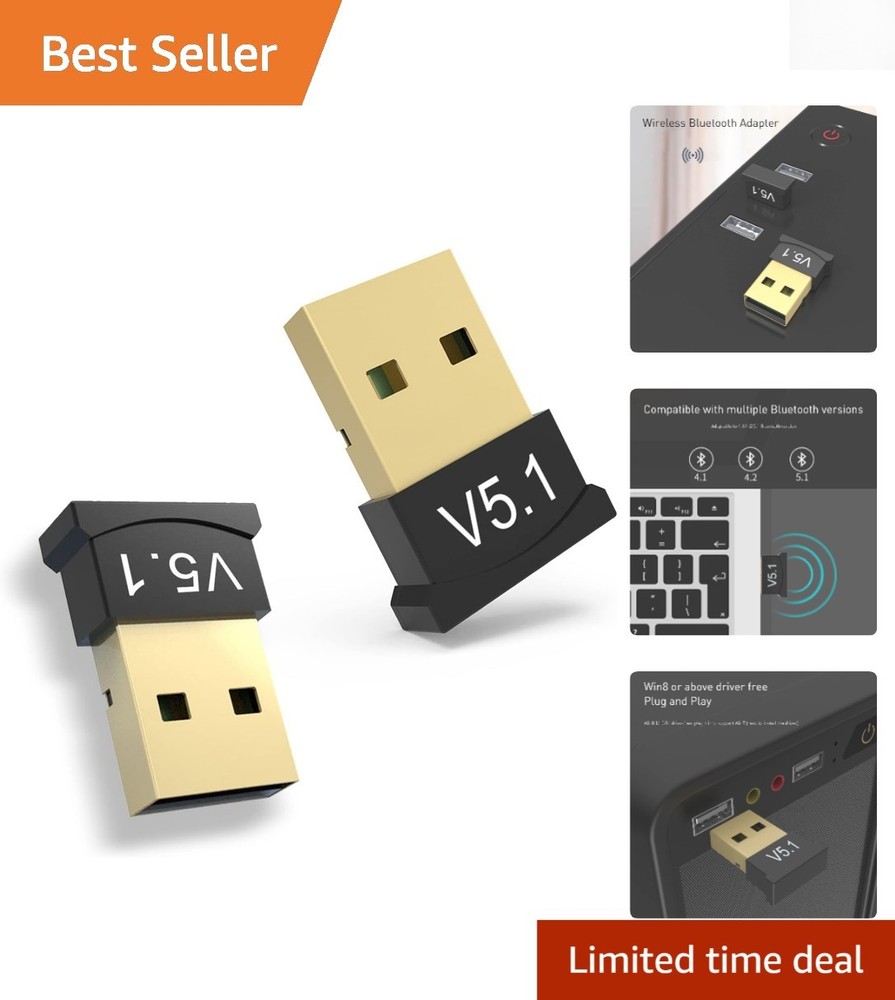2 Pack Bluetooth Adapter for PC, USB Bluetooth Adapter 5.1 EDR, BT Dongle Wir...