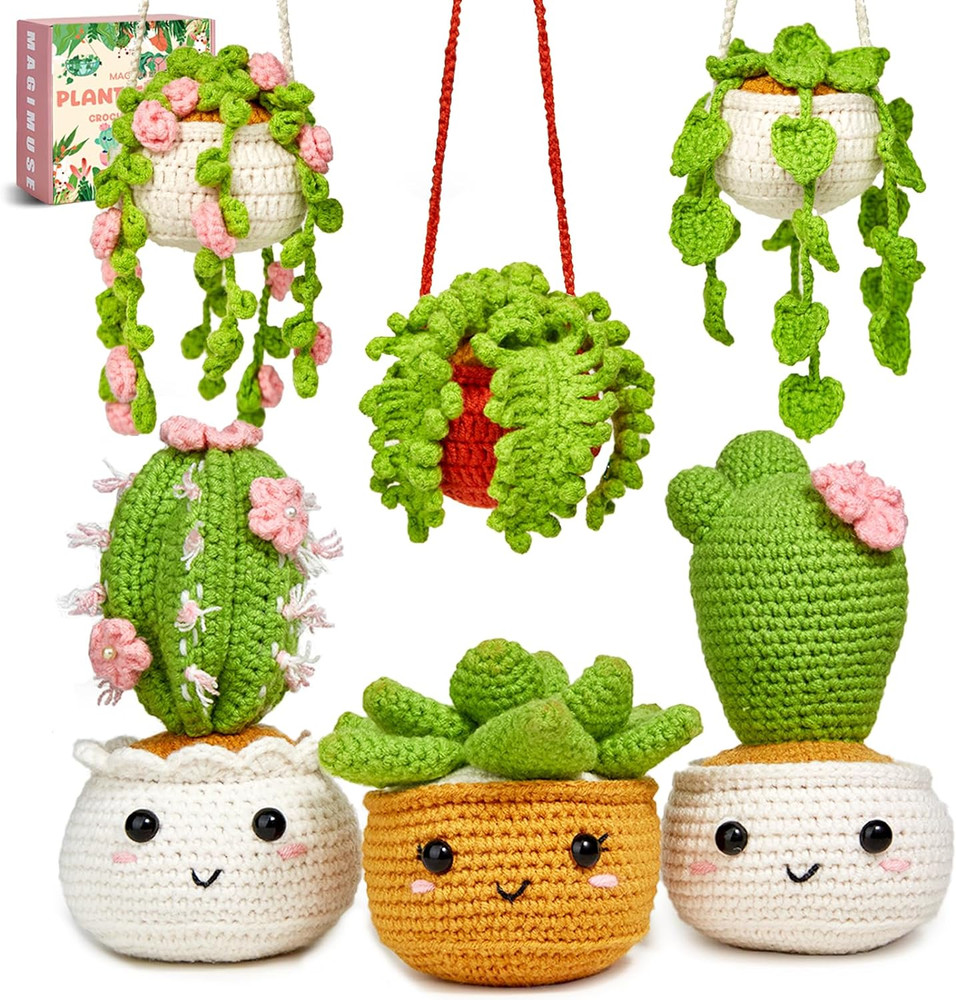 MAGIMUSE Beginner Crochet Kit with Video Tutorials - 6 Hanging Plant Designs