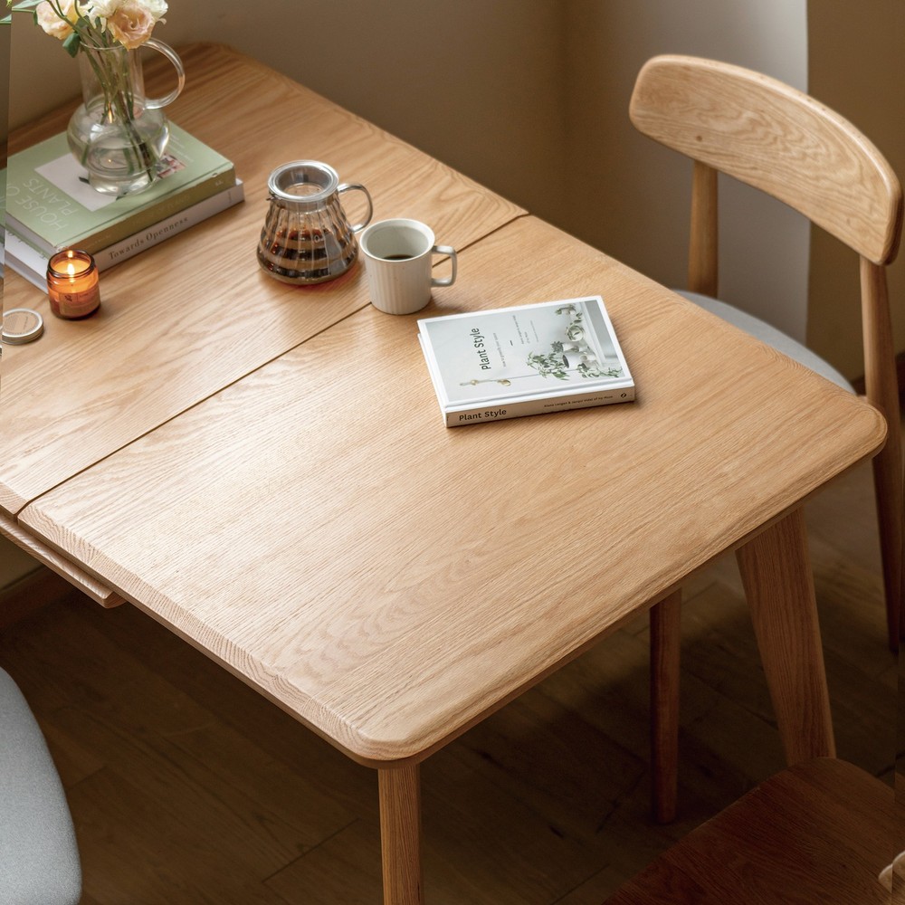 Natural Solid Oak Round Corner Diagonal Leg Telescopic Table Extending Dining