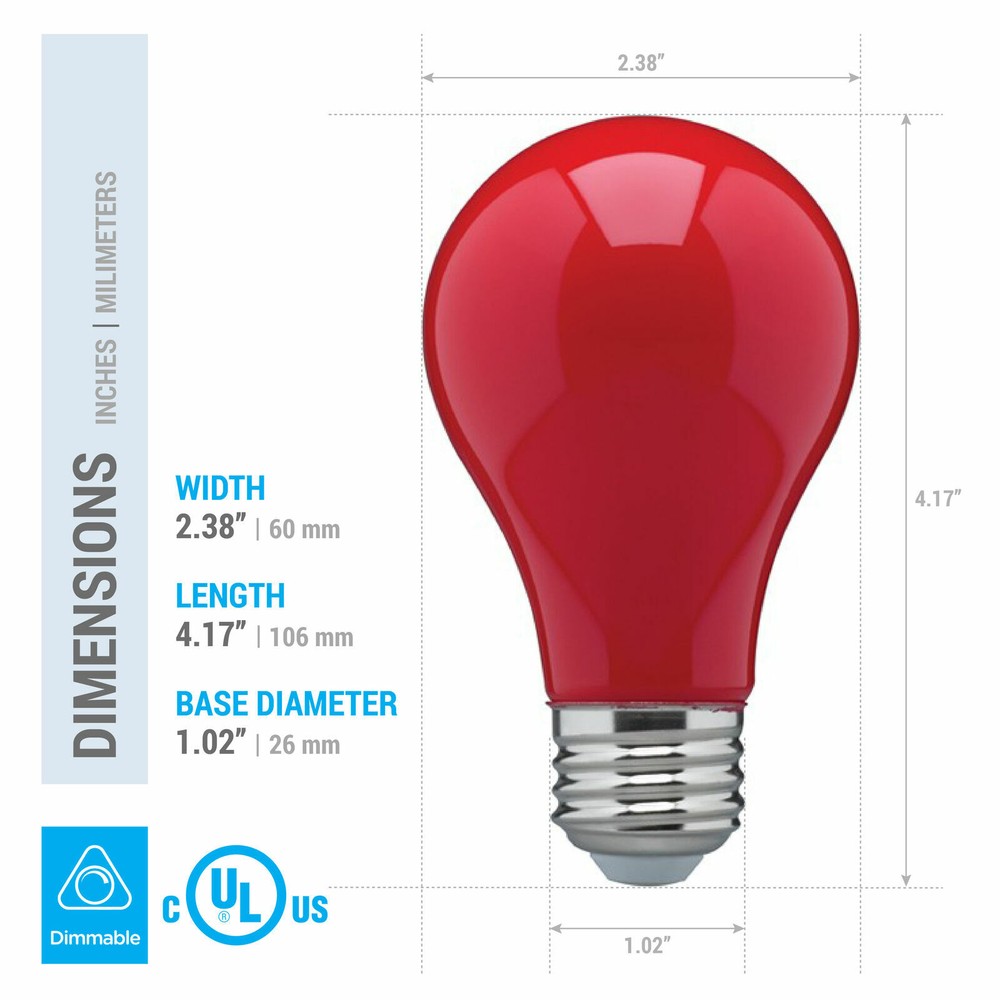 6 Pack CERAMIC RED LED Bulb A19 Medium E26 8W 60 Watt Equivalent Damp Location