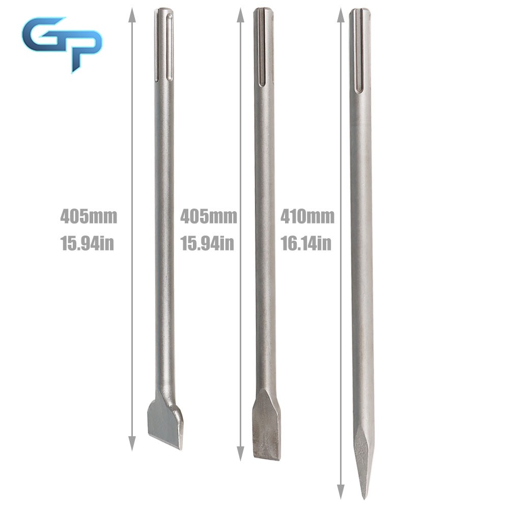 3 Pcs SDS Max Bits Set 16 Inch Long-Point Chisel Scaling Chisel Flat Chisel