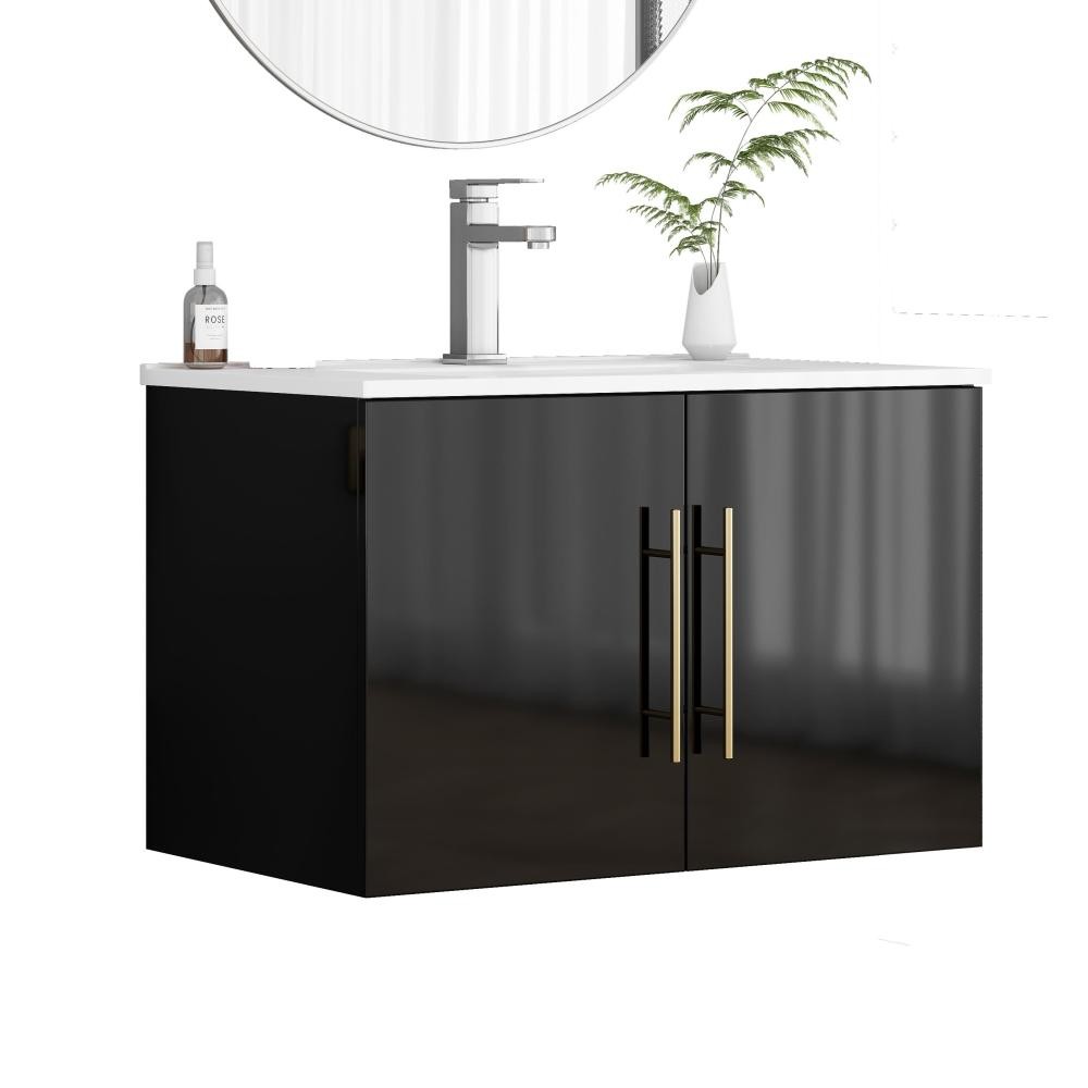 Bathroom Vanity with Ceramic Basin Sink Double Doors Features Soft-Close Hinges